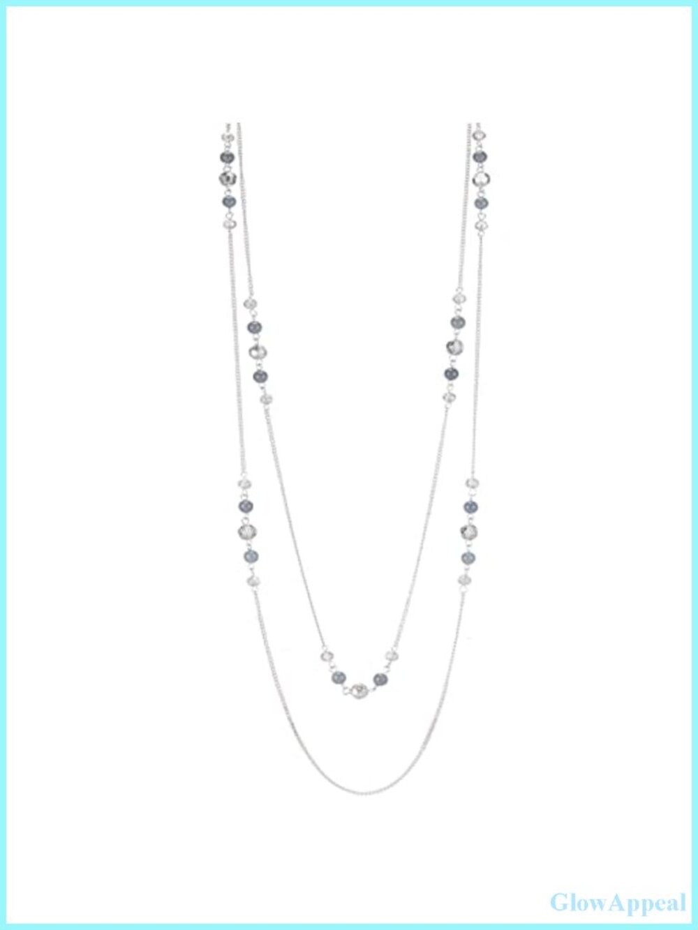 Bohemian Layered Statement Necklace 35 Inch Silver Cable Chain with Crystal